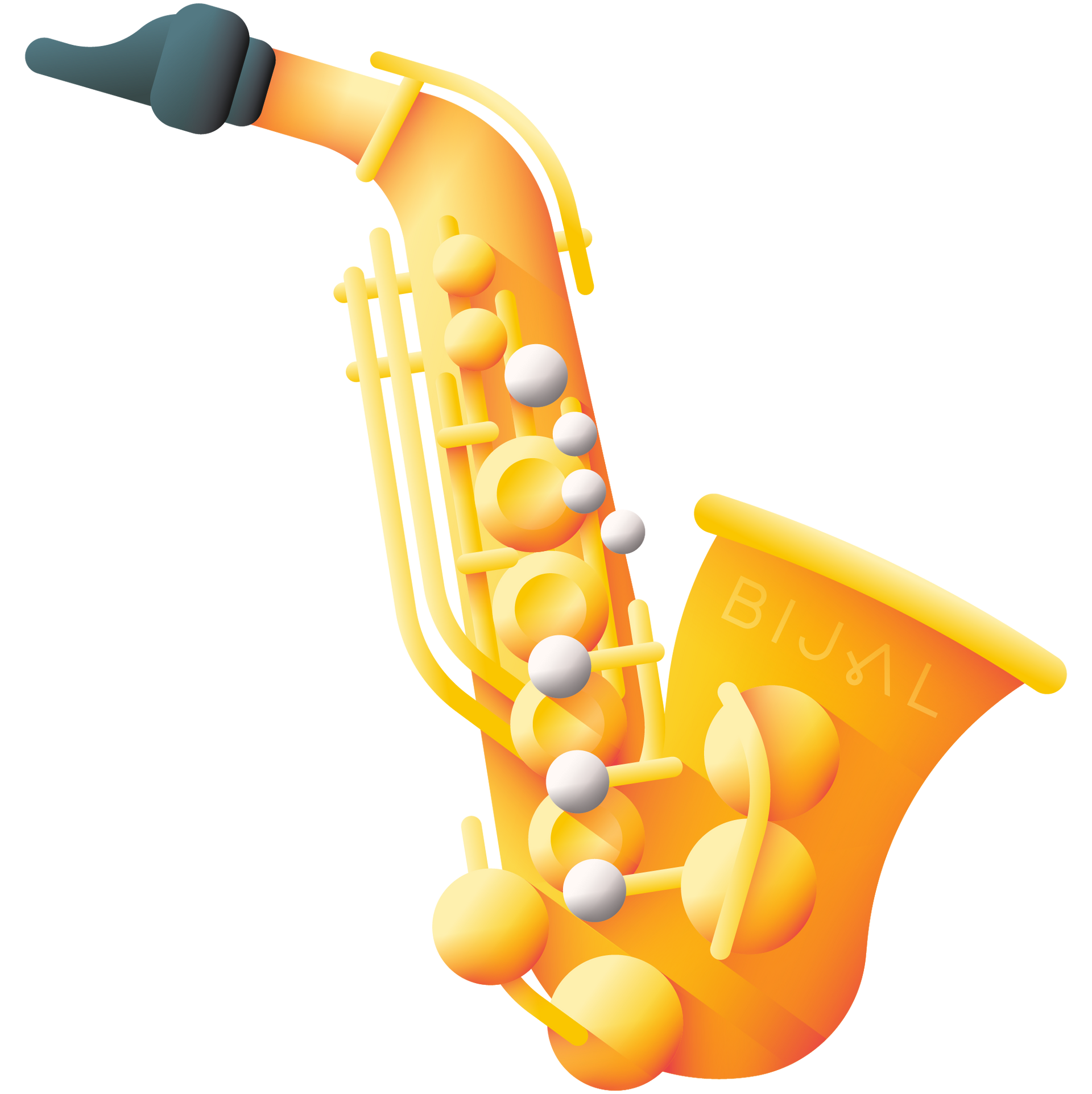 A yellow saxophone with bijal written on it