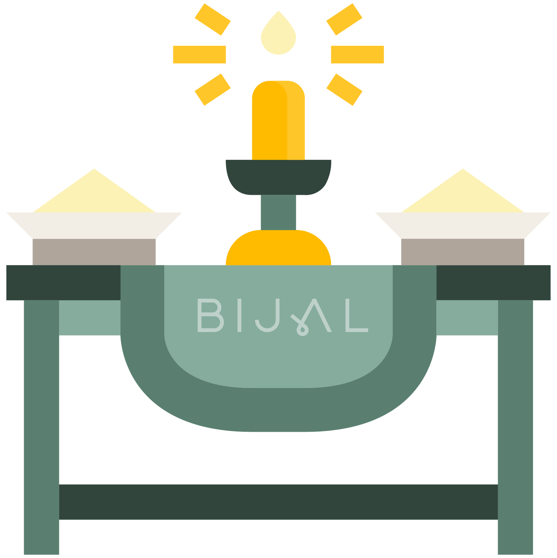 A table with a candle on top of it and the word bijal on it.