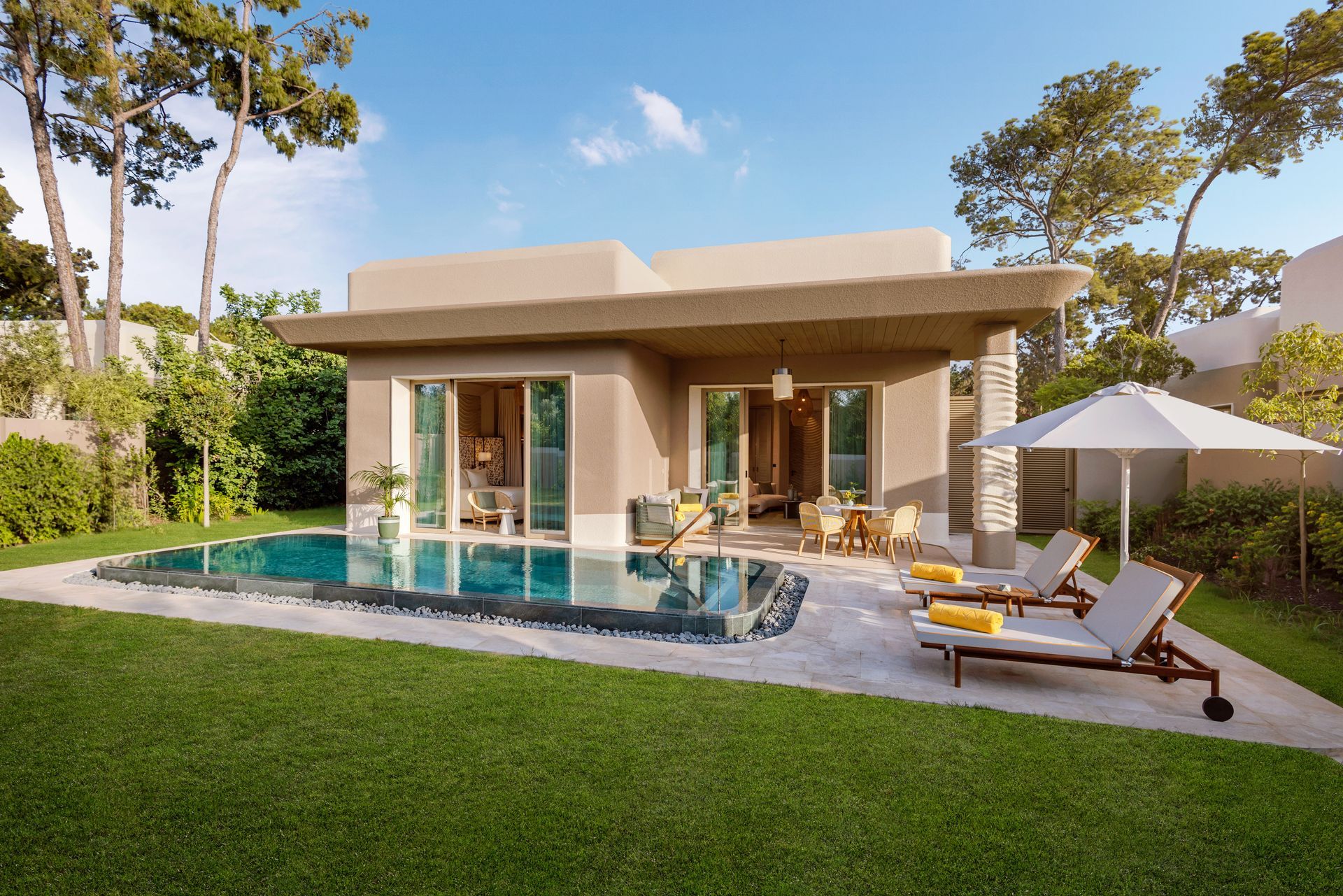 An artist 's impression of a house with a swimming pool